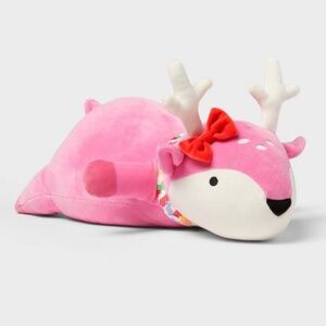 Holiday Pink Deer Weighted Plush Throw Pillow - Pillowfort